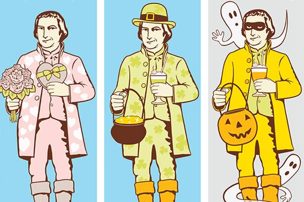 Holiday Banners with Moses Cleaveland Statue in Costume
