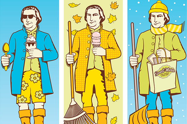 Seasonal Banners with Moses Cleaveland Statue in Costume